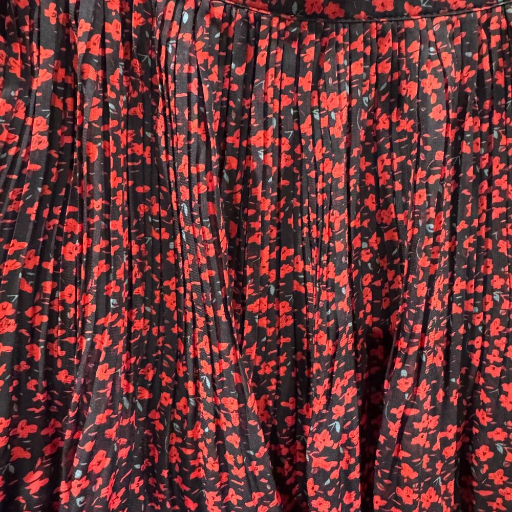 Lulus Duarte Black and Red Floral Pleated Tiered Ethereal Midi Skirt (Size M) - Picture 4 of 10